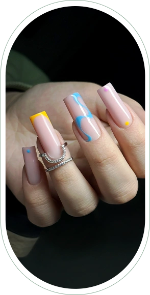 Fashionable manicure design women's hands with beautiful manicure closeup selective focusing